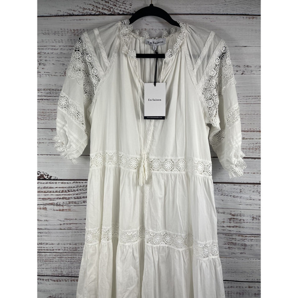 En Saison Dress Women's Extra Small White Boho Lace Maxi Tiered Peasant NWT XS - Picture 2 of 7